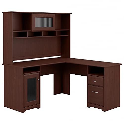 Bush Furniture 卡博特 L 形办公桌，带橱柜，浓咖啡色橡木...