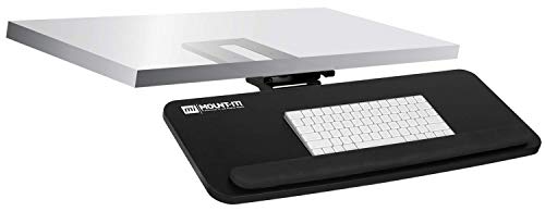 Mount-It! 全运动可调桌下键盘托盘，符合人体工程学的电脑键盘和鼠标平台，带腕托垫和键盘滑出托盘，黑色