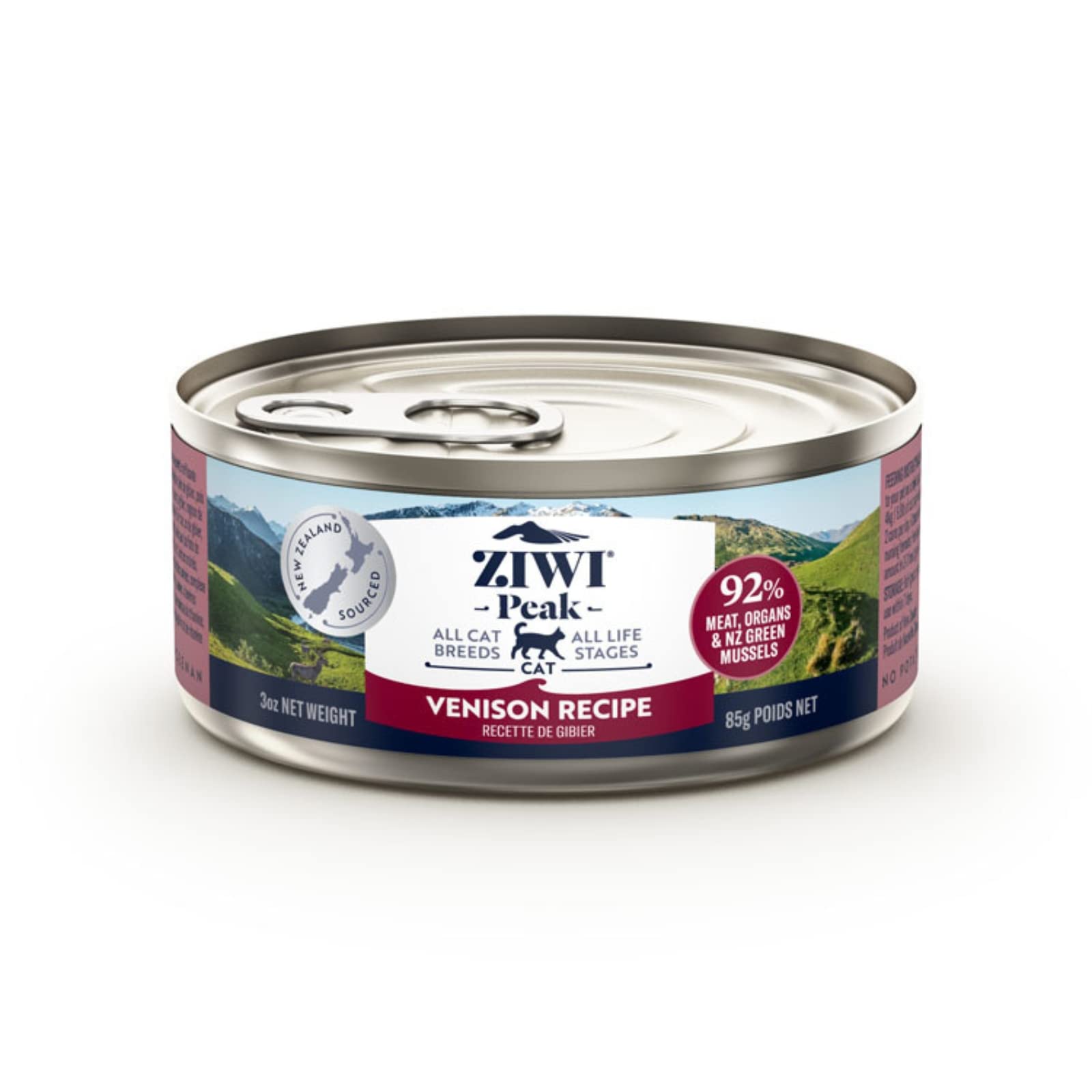 ZIWI Peak 罐装湿猫粮 全天然、高蛋白、无谷物、有限成分、超级食品（鹿肉，24 件装，3 盎司罐头）...