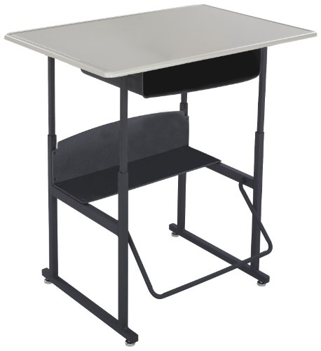 Safco AlphaBetter高度可调节书桌，，36'W x 24'D标准台式，图书盒，摆动式搁脚架...