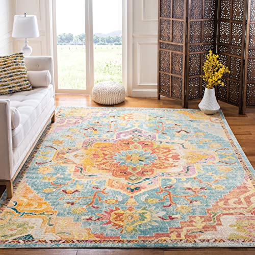 Safavieh Crystal Collection CRS501K区域（7平方英尺）地毯，橙色/蓝绿色