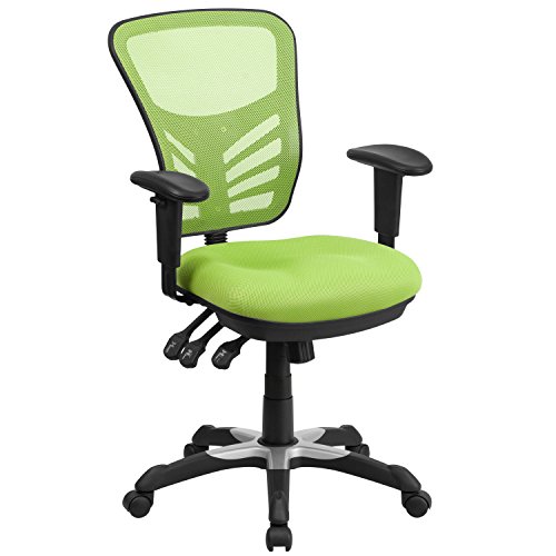 Flash Furniture BIFMA认证的中背绿色网状多功能行政旋转人体工学办公椅，带可调节扶手