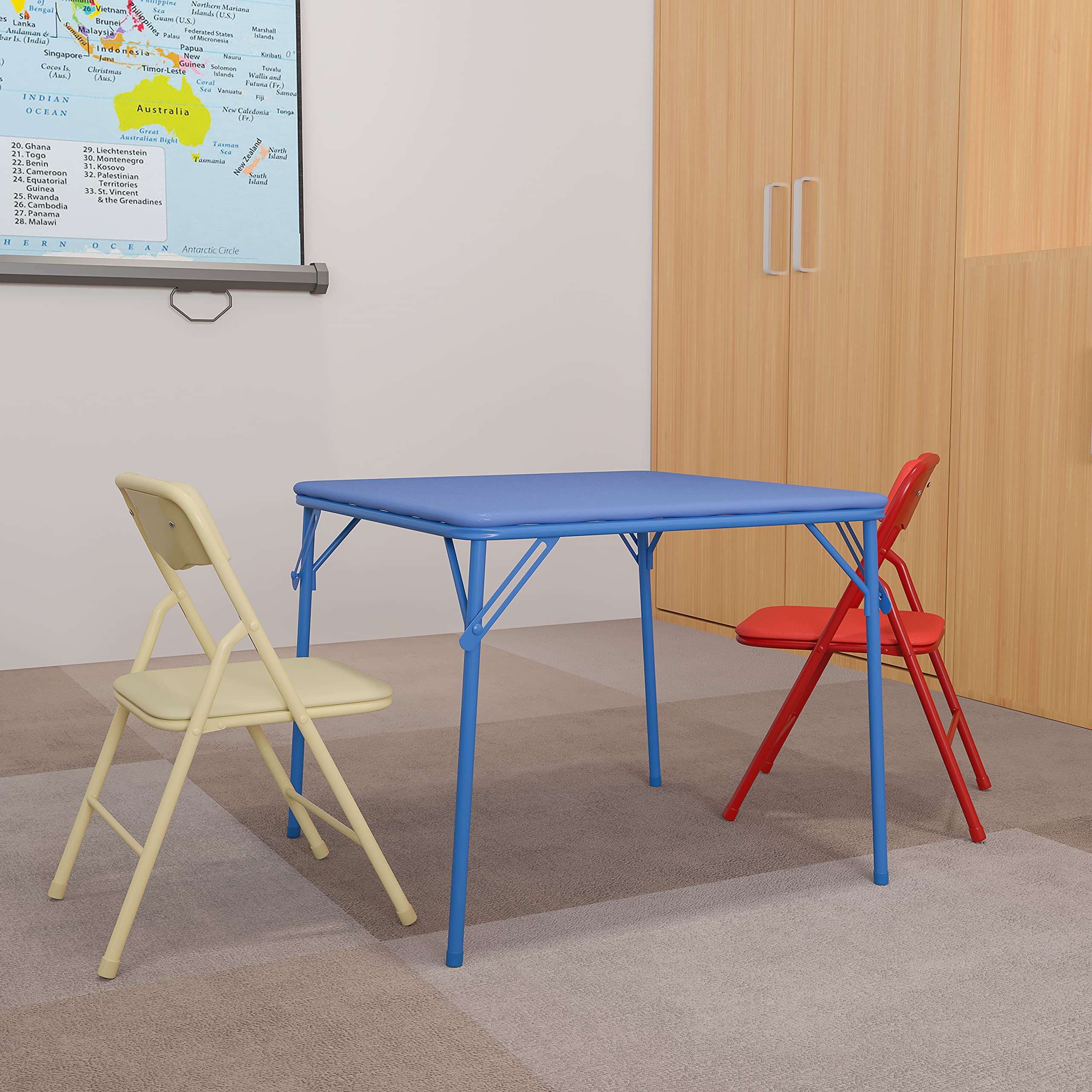 Flash Furniture 儿童多彩折叠桌椅三件套，蓝色