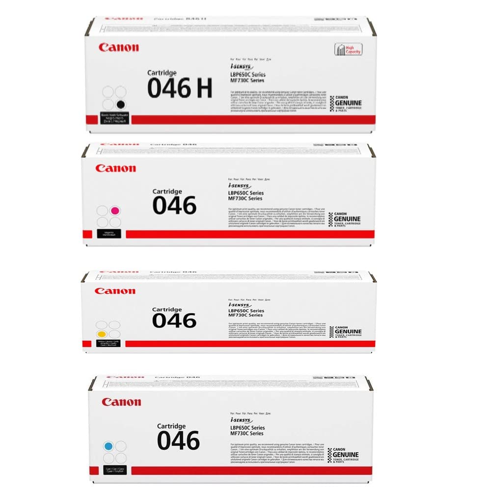 Canon 046 碳粉盒适用于 ImageCLASS LBP654Cdw、LBP654Cx、MF731Cdw、MF733Cdw、MF735Cdw - 高印量黑色和标准印量青色、品红色和黄色 - 4 件装零售包装