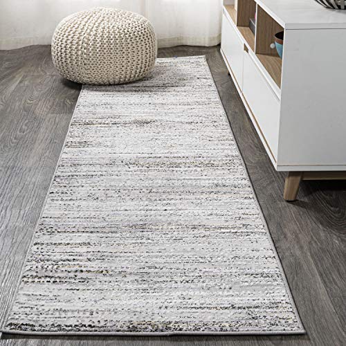 JONATHAN Y 织机现代条纹灰色/黑色 3 英尺 x 5 英尺面积地毯，纯色和条纹，过渡，过渡，休闲，易清洁