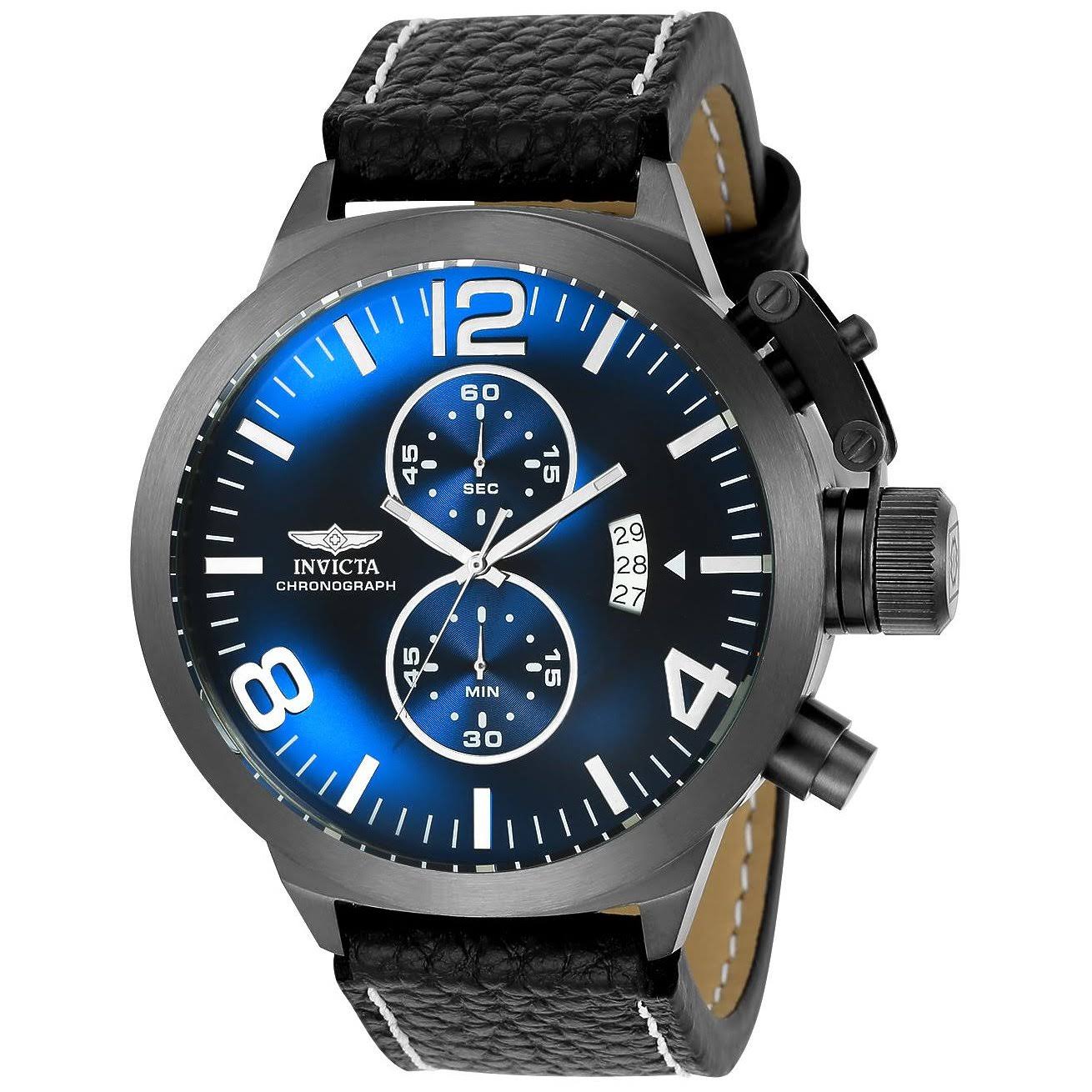 Invicta 男士“ Corduba”石英不锈钢和皮革休闲手表，颜色：黑色（型号：23687）