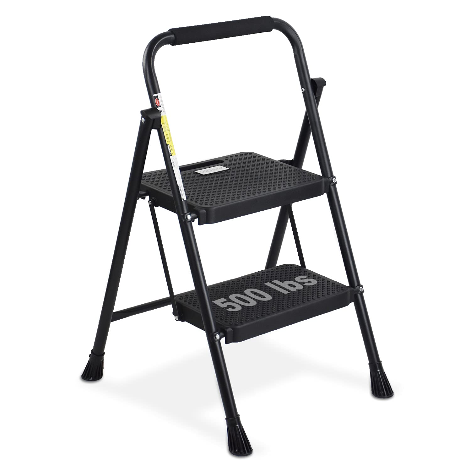 HBTower 梯子，带宽防滑踏板的折叠梯凳，坚固的钢梯，方便的手柄，轻便的 500 磅便携式钢梯凳