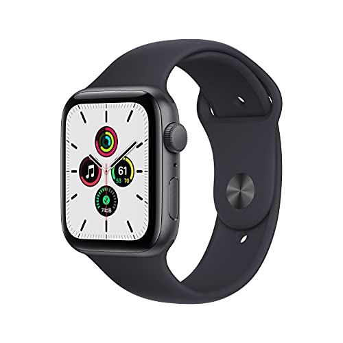 Apple 手表 SE（GPS，44 毫米）- 深空灰色铝制表壳，搭配午夜运动表带 - 常规（更新版）...
