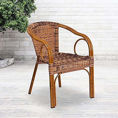Flash Furniture 3 件装 Cadiz 系列深红色竹铝框架烧棕色藤制餐厅露台椅