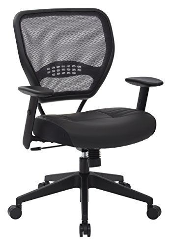 Space Seating 专业 AirGrid 深色靠背和黑色软垫生态皮革座椅、2 对 1 同步倾斜控制、可调节扶手和倾斜张力，带尼龙底座经理椅