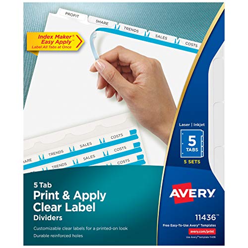 Avery 8 标签活页夹分隔器、轻松打印和粘贴透明标签条、索引制作器