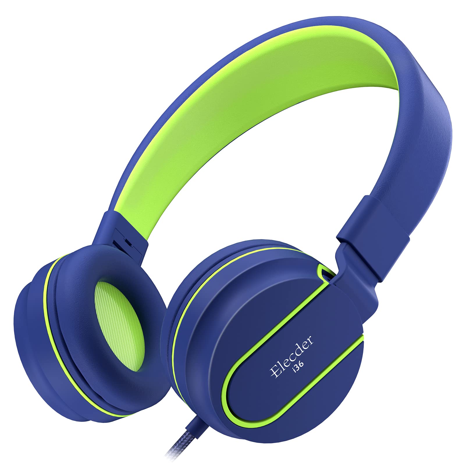 Elecder i36 儿童耳机儿童女孩男孩青少年可折叠可调节入耳式耳机 3.5 毫米插孔兼容手机电脑 Kindle MP3/4 学校平板电脑蓝色/绿色