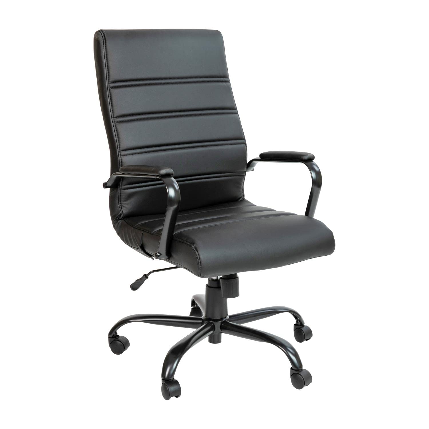 Flash Furniture 高背办公桌椅 - 黑色皮革软行政旋转办公椅，带黑色框架 - 旋转扶手椅...