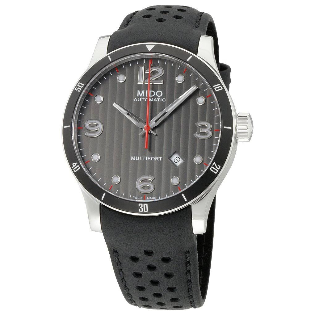 Mido Multifort绅士M025.407.16.061.00灰色/黑色皮革模拟自动男士手表
