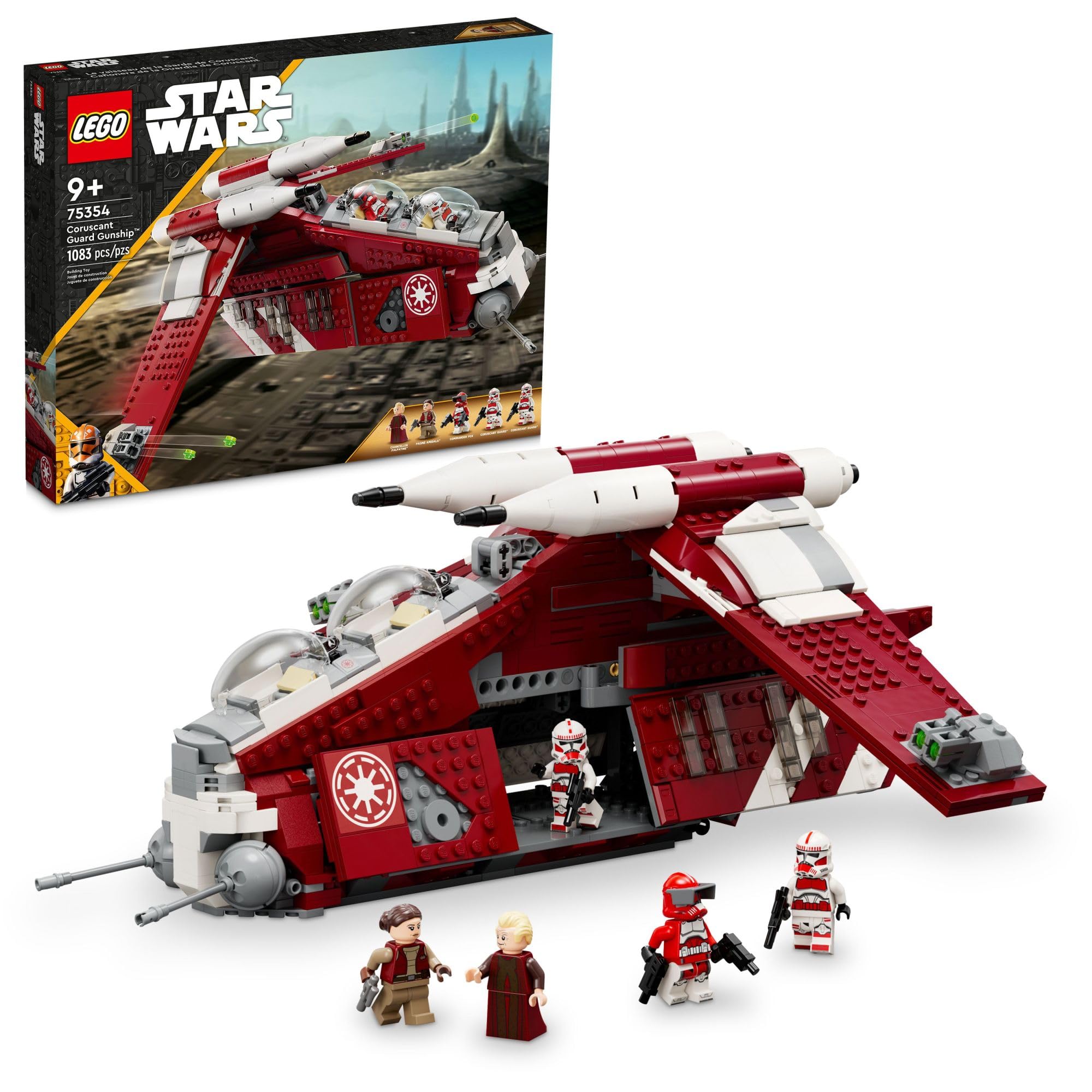LEGO 星球大战：克隆人战争科洛桑守卫武装直升机 75354 可拼搭玩具，适合 9 岁儿童，适合送给帕尔帕廷总理、帕德梅和 3 个士兵小人仔等创意粉丝