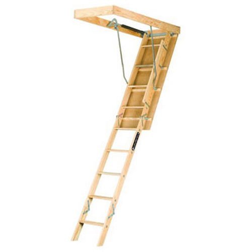 Louisville Ladder 22.5 x 54英寸木制阁楼梯子，适合8英尺9英寸至10英尺天花板高度，容量250磅，L224P