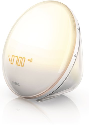 Norelco 飞利浦SmartSleep HF3520 / 60唤醒光疗闹钟，带有彩色日出模拟和日落褪色小夜灯，白色