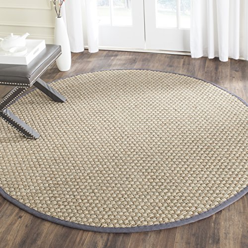 Safavieh 天然纤维系列NF114Q Basketweave天然和深灰色夏季海草圆形地毯（直径8英寸）
