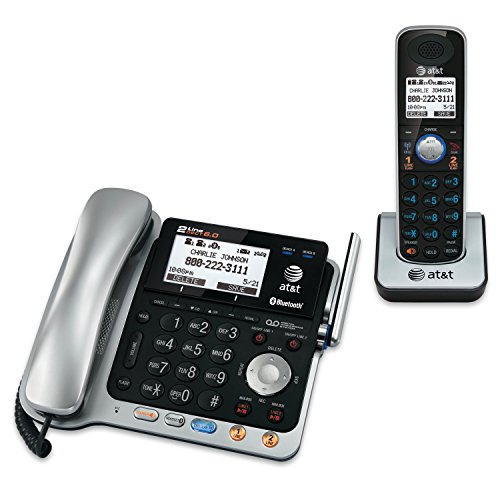 Dect TL86109 6.0 2 线可扩展有绳/无绳电话，带蓝牙连接至手机、应答系统和底座扬声器、1 个有线听筒和 1 个无绳听筒，银色/黑色