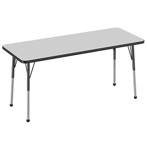 Factory Direct Partners FDP 矩形活动学校和办公室桌（24 x 36 英寸），带旋转滑轨的标准桌腿，可调节高度 19-30 英寸 - 枫木桌面和黑边