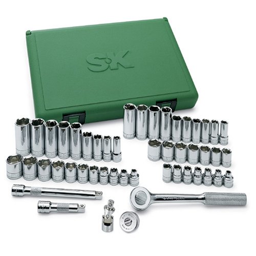 SK Hand Tool SK Professional Tools 94549 49 件 3/8 英寸驱动 6 点标准/深公制套筒组 - 镀铬套筒组，带超级镀铬表面 |美国制造的 49 套插座