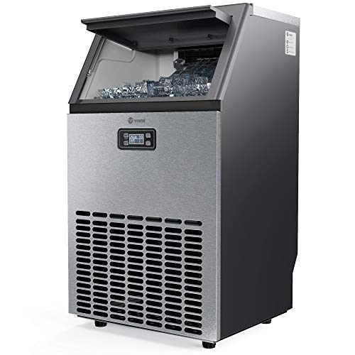 Vremi 商业级制冰机 - 24 小时内可生产 100 磅冰，配有 29 磅储物箱 - 不锈钢、独立式自动透明立方制冰机，非常适合家庭或企业