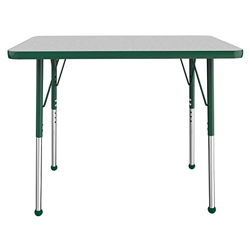 Factory Direct Partners FDP 矩形活动学校和办公室桌（24 x 36 英寸），带滚珠滑轨的标准桌腿，可调节高度 19-30 英寸 - 灰色顶部和绿色边缘