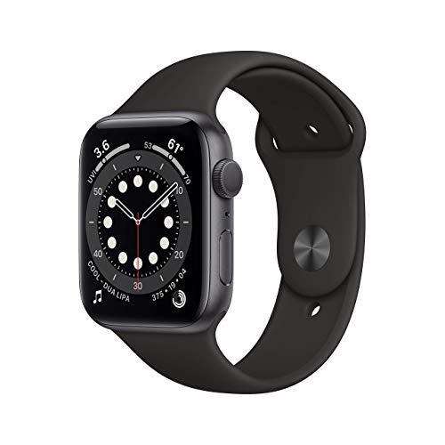 Apple 手表系列 6（GPS，44 毫米）- 深空灰色铝制表壳搭配黑色运动表带（更新）