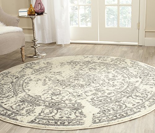 Safavieh 阿迪朗达克系列ADR101B象牙色和银色东方复古做旧圆形区域地毯（直径10英寸）...