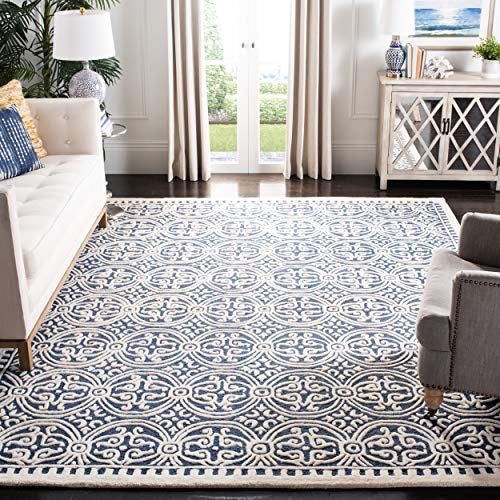 Safavieh 剑桥系列 CAM123G 手工摩洛哥羊毛小地毯，8' x 8' 方形，海军蓝/象牙色...