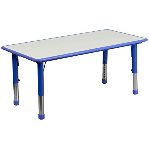 Flash Furniture 23.625英寸（宽）x 47.25英寸（长）的矩形蓝色塑料高度可调活动台，带灰色顶部