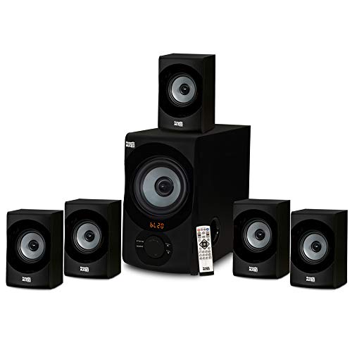  Acoustic Audio by Goldwood Acoustic Audio AA5172 700W 蓝牙家庭影院 5.1 扬声器系统，带 FM 调谐器、USB、SD 卡、遥控器、有源低音炮（6 个扬声器、5.1 通道、黑色和...