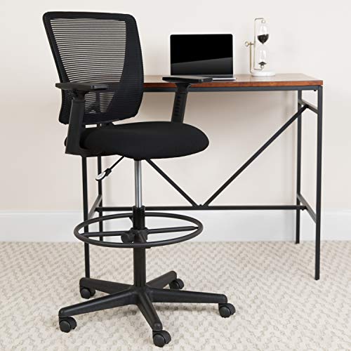 Flash Furniture 符合人体工程学的中背网状绘图椅，带黑色织物座椅
