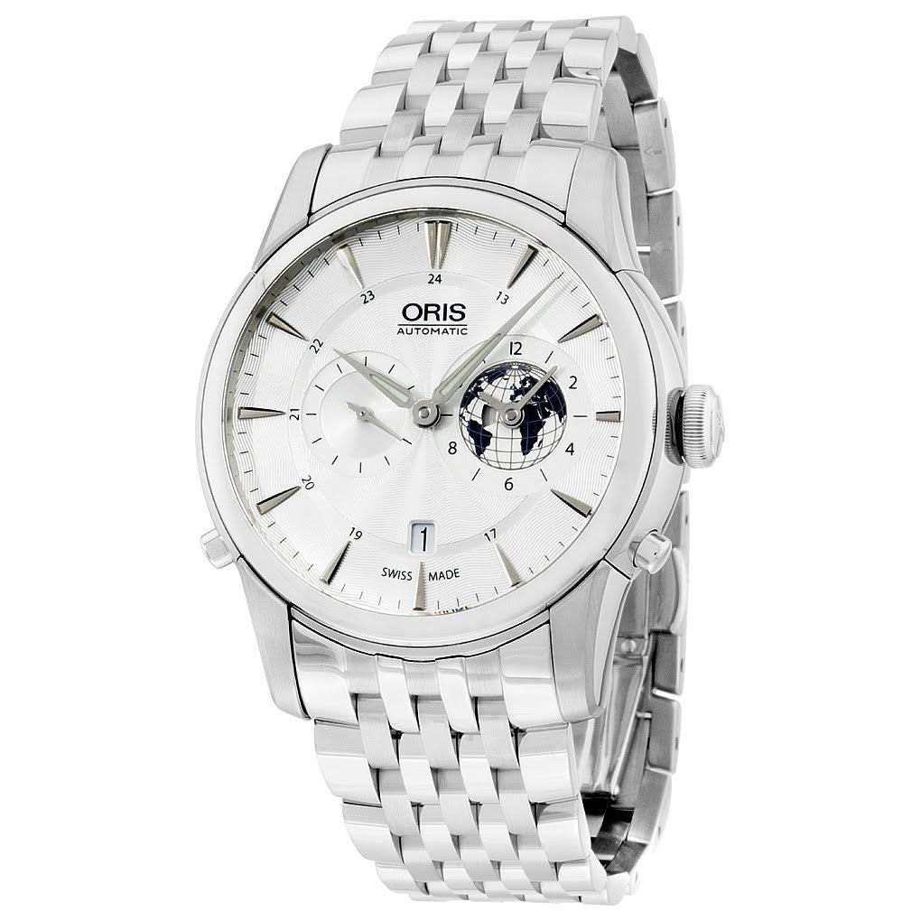 Oris Artelier GMT自动上链银白色表盘精钢男士手表690-7690-4081MB