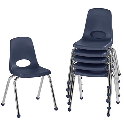 Factory Direct Partners FDP 16' 学校叠放椅，带镀铬钢腿和滚珠滑轨的叠放学生座椅；适用于家庭学习或课堂 - 海军蓝（6 件装）