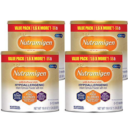 Enfamil Nutramigen低变应原性绞痛婴儿配方无乳糖奶粉，19.8盎司（4包）-Omega 3 DHA，LGG益生菌，铁，免疫支持