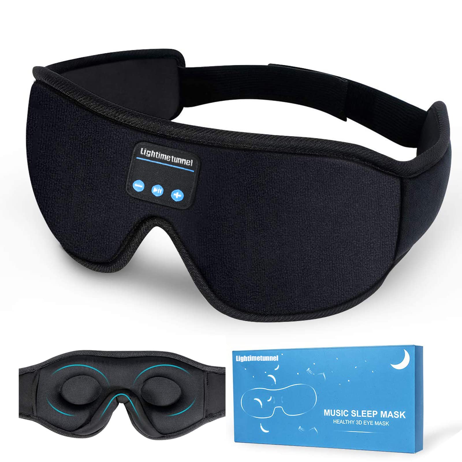LIGHTIMETUNNEL 睡眠耳机蓝牙 5.0 无线 3D 眼罩，可水洗睡眠耳机，适用于侧睡者，带可调节超薄立体声扬声器麦克风，免提，适合失眠旅行