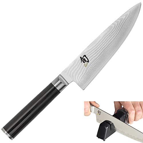 Shun DM0723 经典不锈钢厨师刀，6 英寸 & Kai 钻石和陶瓷可伸缩磨刀器（套装）...