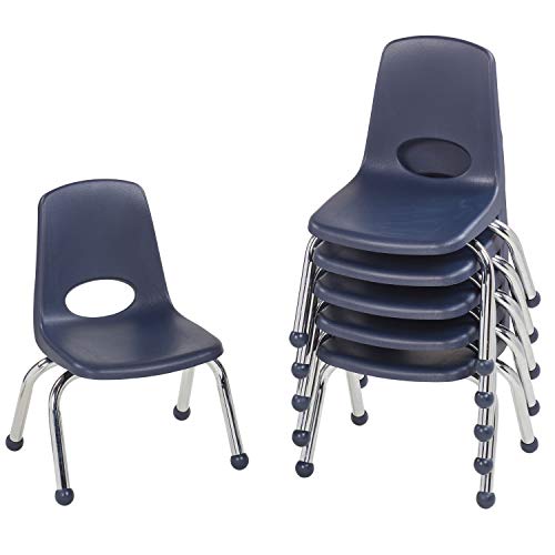 Factory Direct Partners FDP 10' 学校叠放椅，带镀铬钢腿和滚珠滑轨的叠放学生座椅；适用于家庭学习或课堂 - 海军蓝（6 件装）