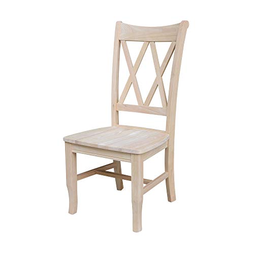 International Concepts 一套两张双人 X 靠背餐椅，19.9 英寸宽 x 22 英寸深 x 41.3 英寸高，未完成