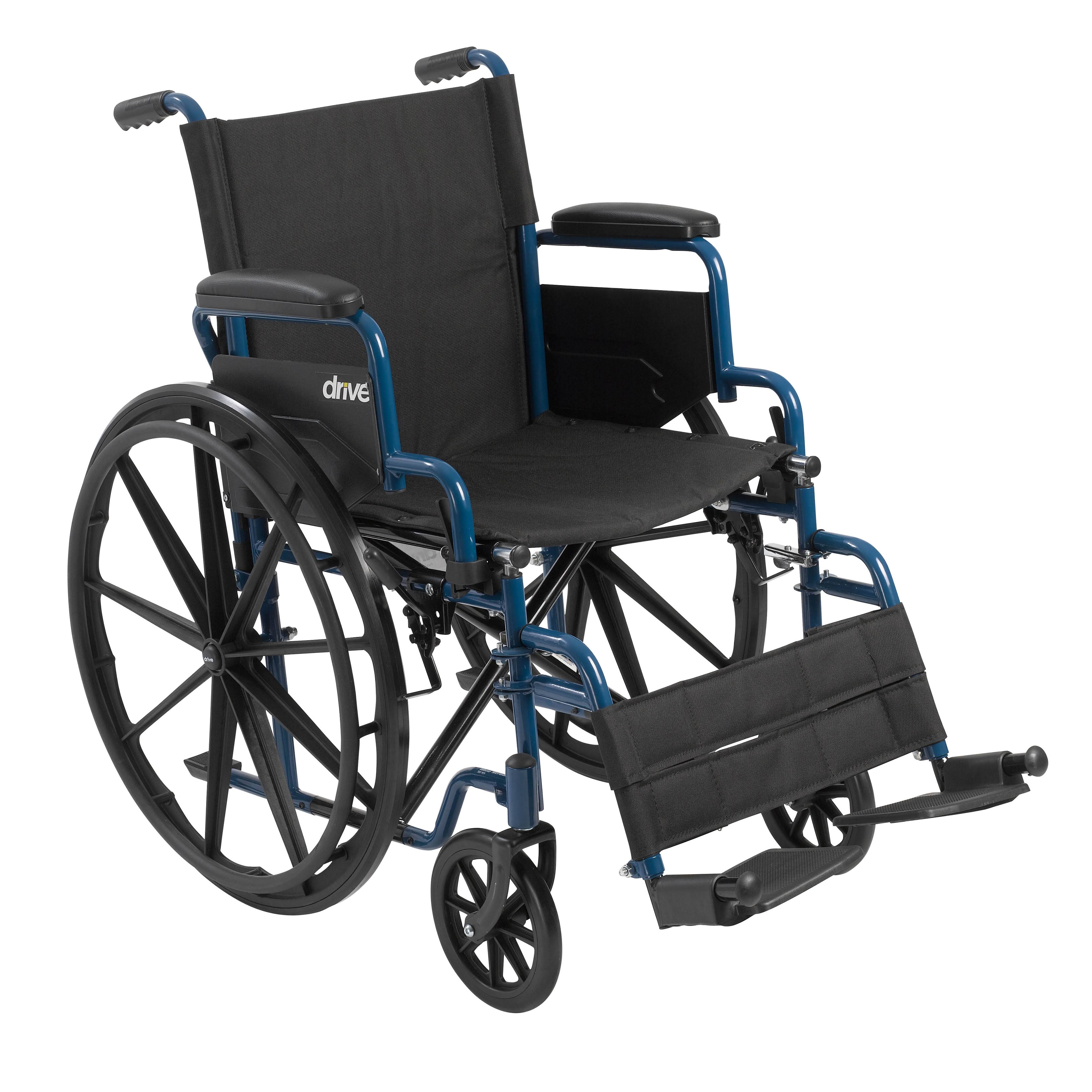 Drive Medical 蓝色条纹轮椅，带翻转后置扶手，可旋转式脚凳，18'座椅...