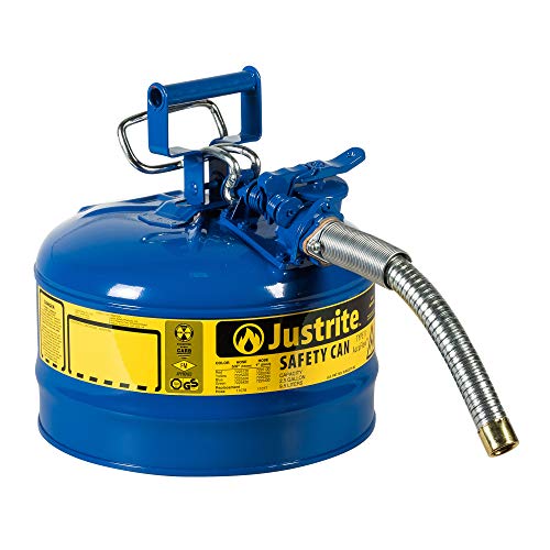Justrite II 型 AccuFlow 钢制安全罐，适用于易燃物，2.5 加仑，不锈钢阻火器，1 英寸金属软管