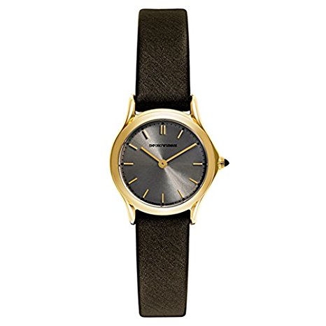 Emporio Armani Swiss Made MFG Code Emporio Armani瑞士制造的女士石英不锈钢和绸缎正装手表，颜色：棕色（型号：ARS7202）
