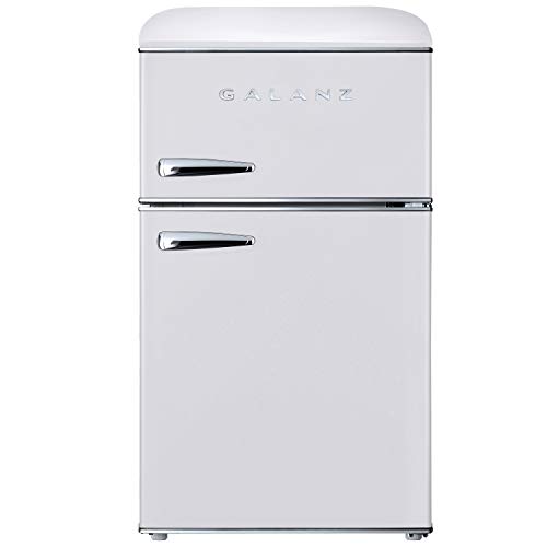 Galanz GLR31TWEER 复古紧凑型冰箱，双门迷你冰箱，带真正冰柜的可调节机械恒温器，白色，3.1 Cu FT