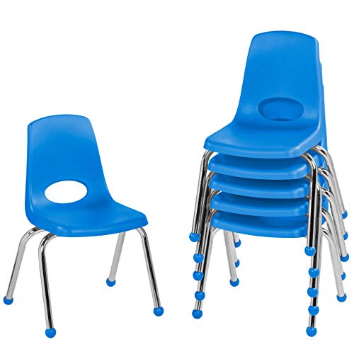Factory Direct Partners FDP 14' 学校叠放椅，带镀铬钢腿和滚珠滑轨的叠放学生座椅；适用于家庭学习或课堂 - 蓝色（6 件装）