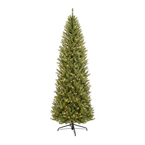 Puleo International 7.5 英尺预亮弗雷泽冷杉铅笔人造圣诞树，带 350 颗 UL 认证透明灯，绿色