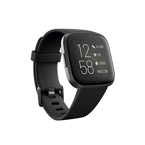 Fitbit Versa 2健康和健身智能手表，具有心率，音乐，内置Alexa，睡眠和游泳跟踪，黑色/碳色，一种尺寸（包括S和L波段）