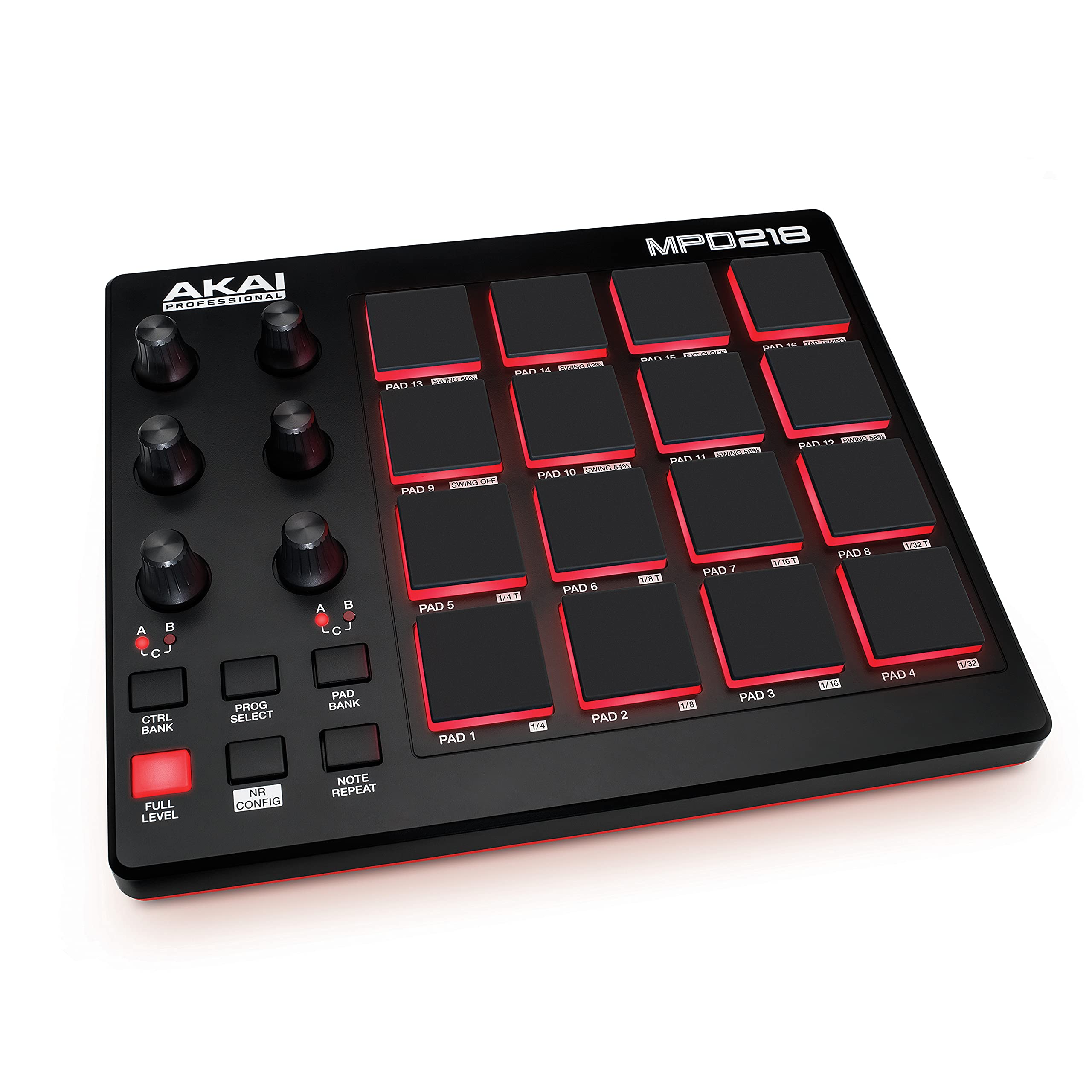 Akai Professional MPD218 - USB MIDI 控制器，带 16 个 MPC 鼓垫、6 个可分配旋钮、音符重复和全电平按钮以及制作软件