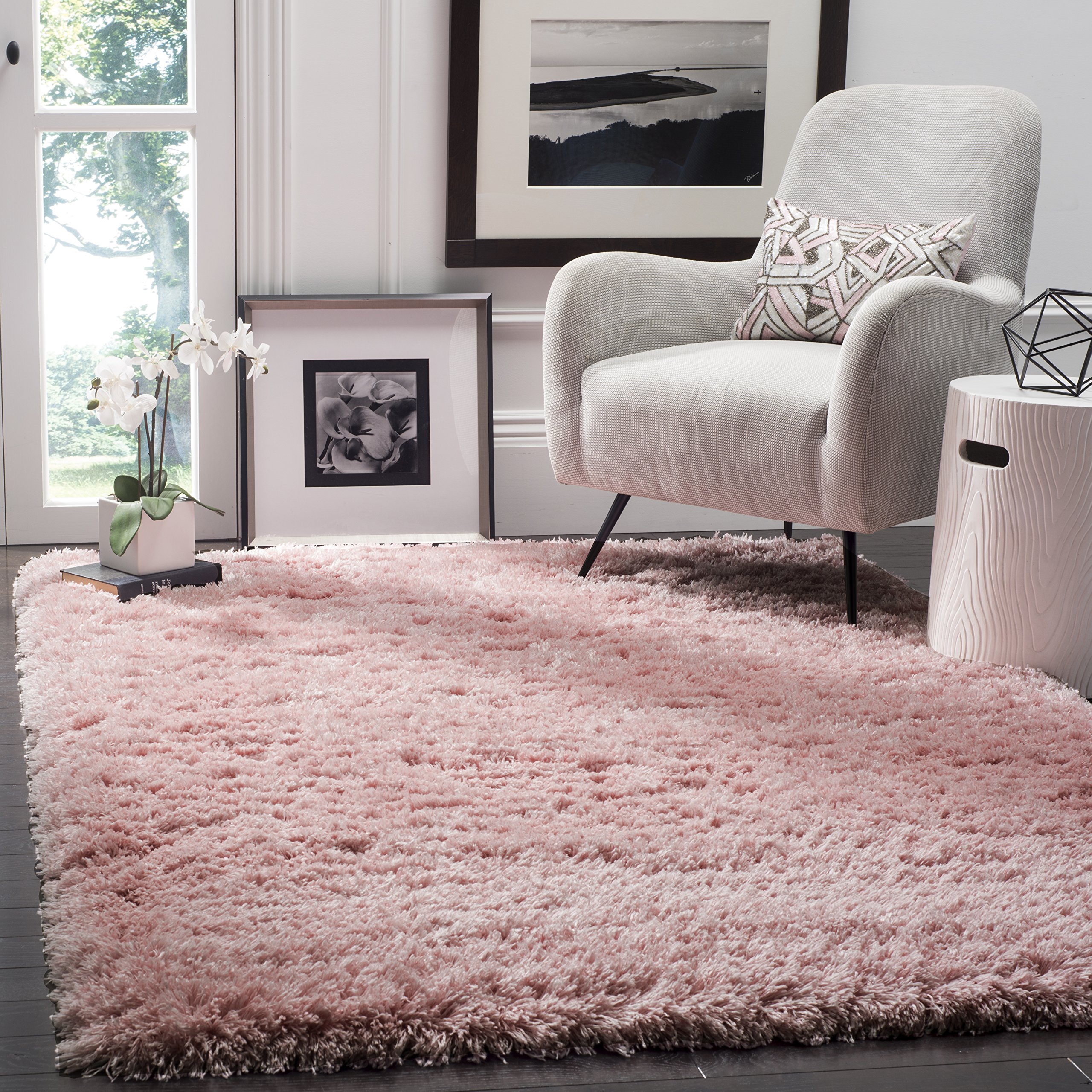  Safavieh Polar Shag 系列特色地毯 - 4 英寸 x 6 英寸，浅粉色，纯色迷人设计，不脱落且易于护理，3 英寸厚，非常适合入口、客厅、卧室的人流密集区域...