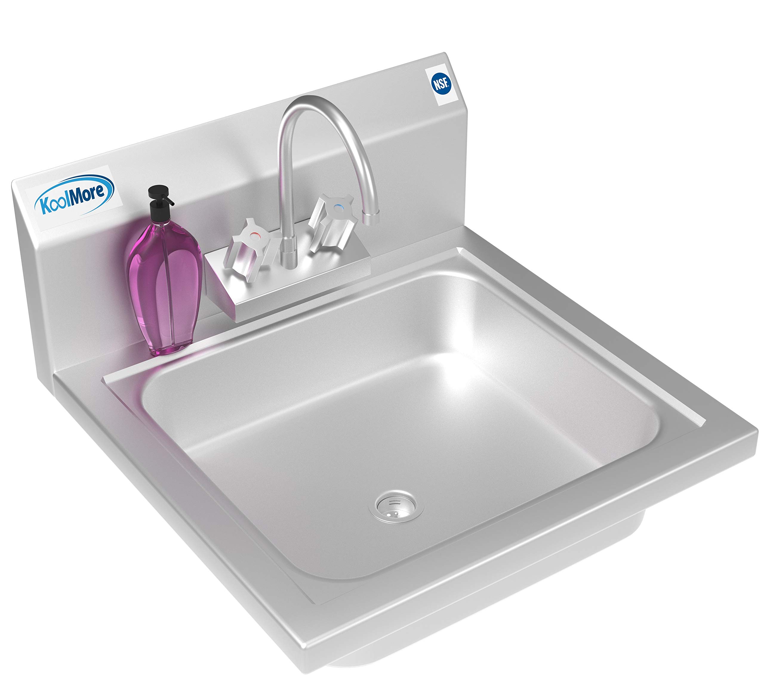 KoolMore NSF 不锈钢商用洗手池，带鹅颈水龙头 17' x 15' - 壁挂式洗手池，银色 (SH17-4GNF)